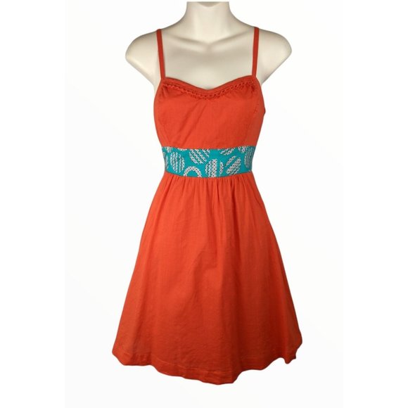 Anthropologie Edme & Esyllte Graphical Orange Red Babydoll Dress - Picture 3 of 4